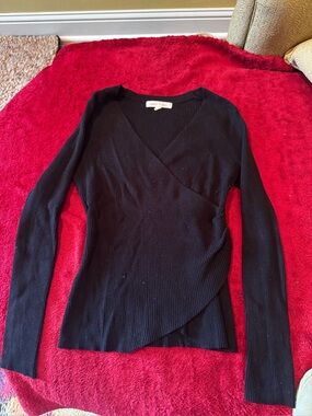 Honey Punch Black Ribbed Wrap-Front Top